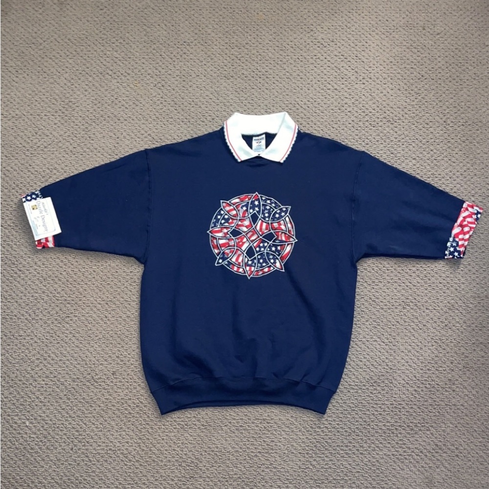 alaska american flag embroidered double collared oversized crewneck sweatshirt - Picture 1 of 6